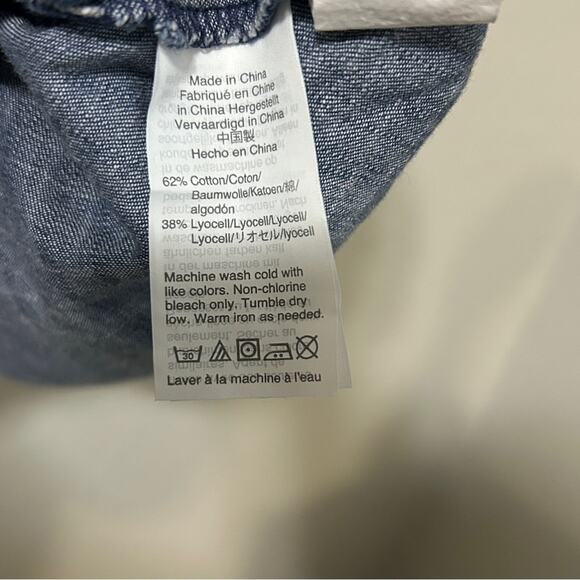Madewell Chambray Dress Women Size 2 Blue Button Front V Neck Long Sleeve - Picture 8 of 8